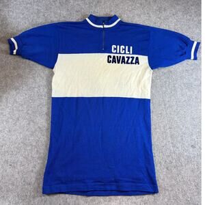VINTAGE 50s Cicli Cavazza Bologna Cycling Jersey Men Small Blue Wool Knit 1950s